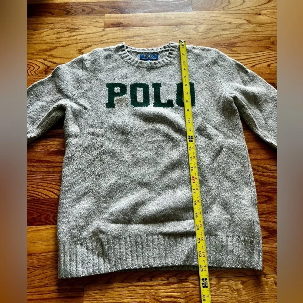 Polo RL sweater - Unisex Kids Large - Gray with Polo in hunter green